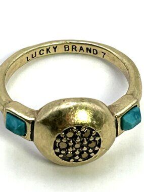 Lucky Brand Ring Size 7 Turquoise Accent Pave Boho Southwest